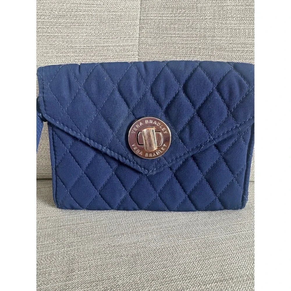 Vera Bradley Navy Blue Quilted Microfiber Turn‎ Lock Wristlet Wallet Clutch